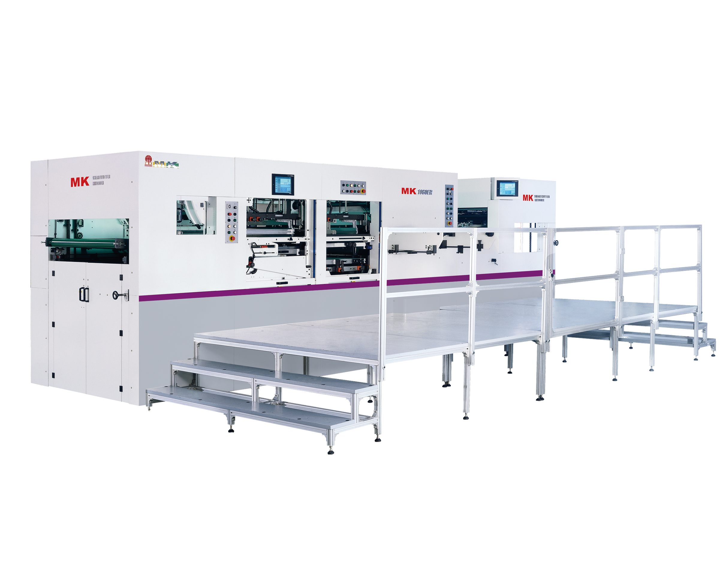 MK1060ER平壓平自動全清廢模切機
技術描述：全清廢技術
2008年，長榮推出國內第一臺全清廢模切機。實現從模切、清廢、分盒、自動出料的高自動化紙盒成型加工。為中國全清廢技術的突破起到了推進作用，也使全清廢模切機正式在國內推廣開來。